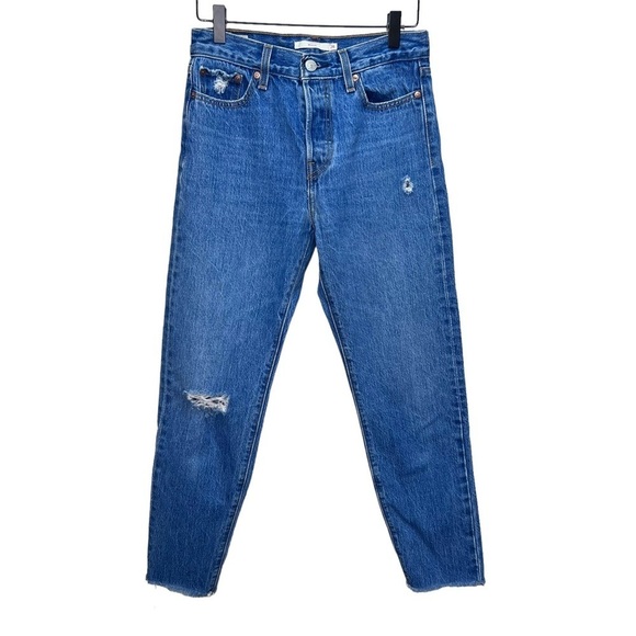 Levi's Wedgie Jeans Distressed Button Fly Raw Hem Size 26 - Picture 1 of 14